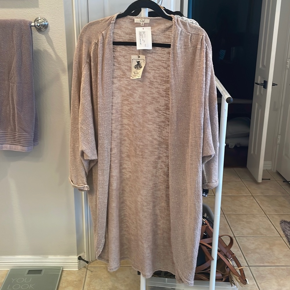 Long tan cardigan sweater NWT